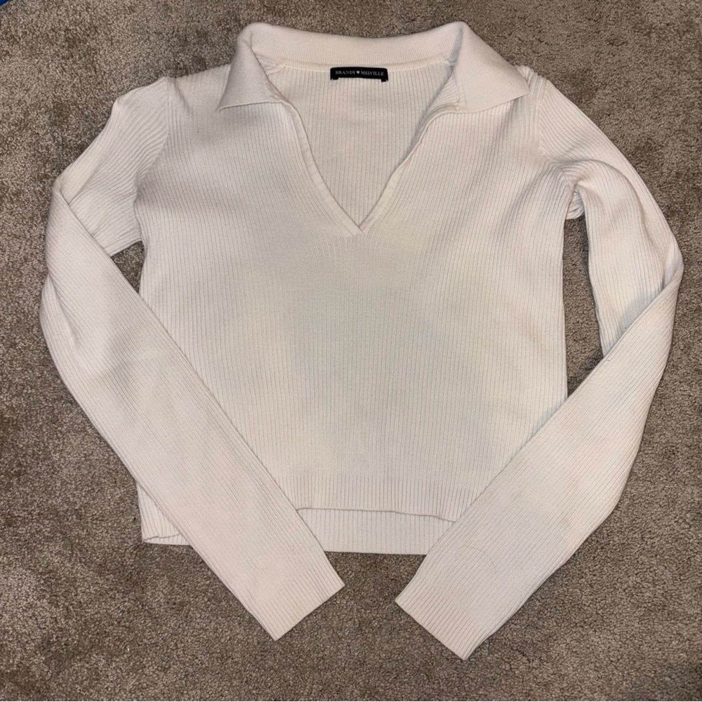 Brandy Melville Cream Ribbed Knit Top